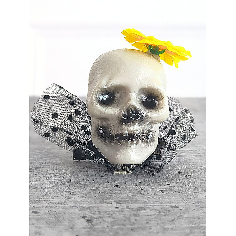 Yellow Flower Skull Alligator Clip