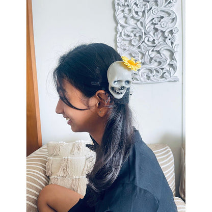 Yellow Flower Skull Alligator Clip