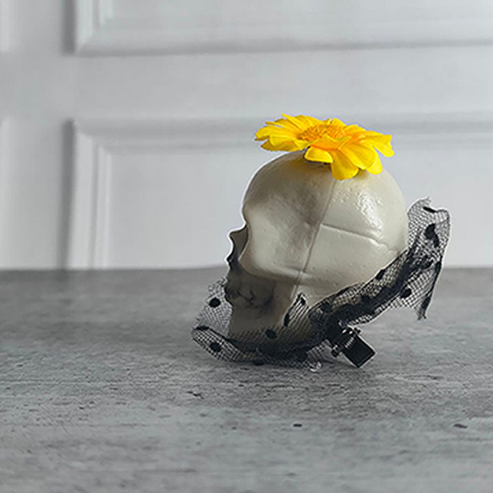 Yellow Flower Skull Alligator Clip